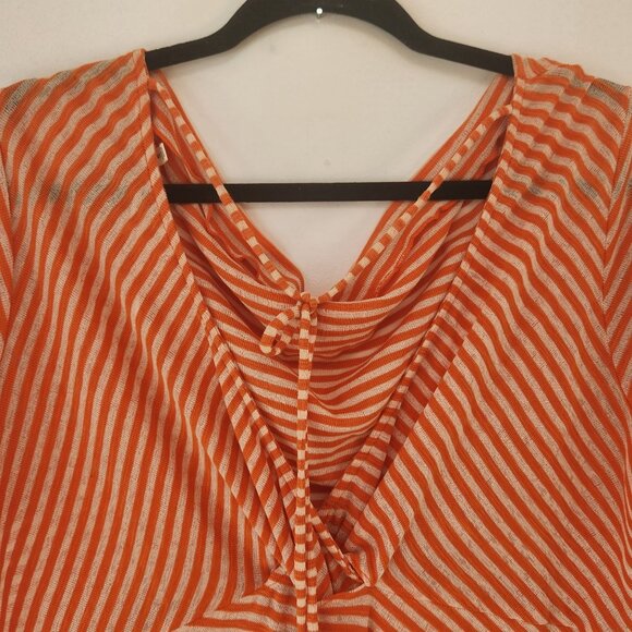 Easel Los Angeles Sheer Striped Boho Short Sleeve Blouse Open Back Women's S - Picture 4 of 8
